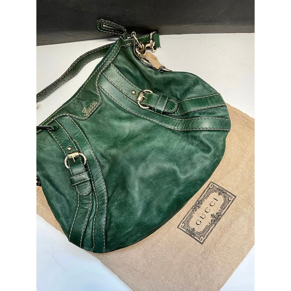 Gucci Green Leather Shoulder Hobo Bag Gold Hardware - Picture 13 of 16